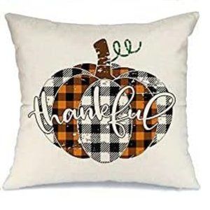 NEW LINEN BLEND FALL PUMPKINS "THANKFUL" DECORATIVE HOME DECOR PILLOW COVER